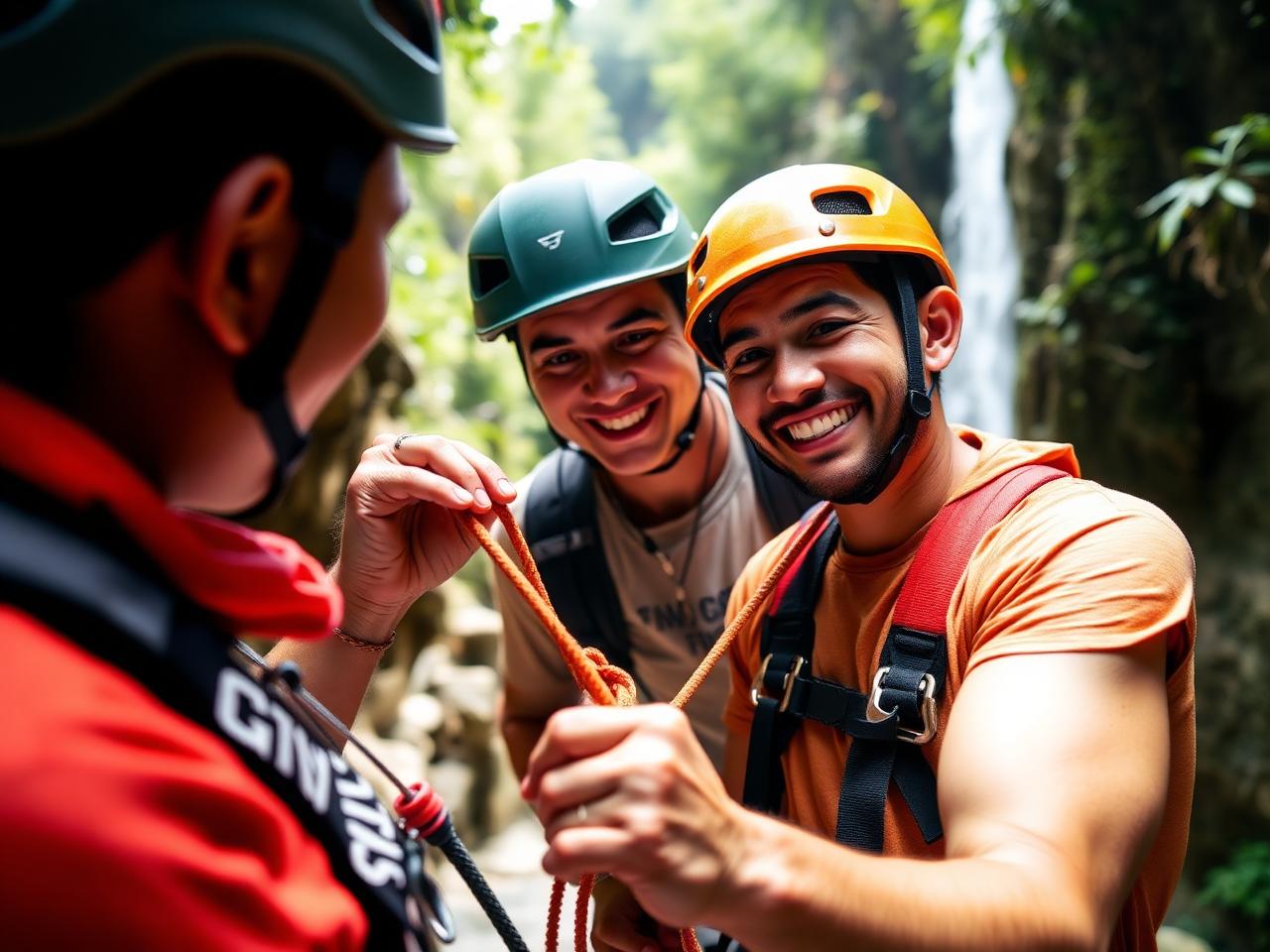 Guide checking harnesses with participants